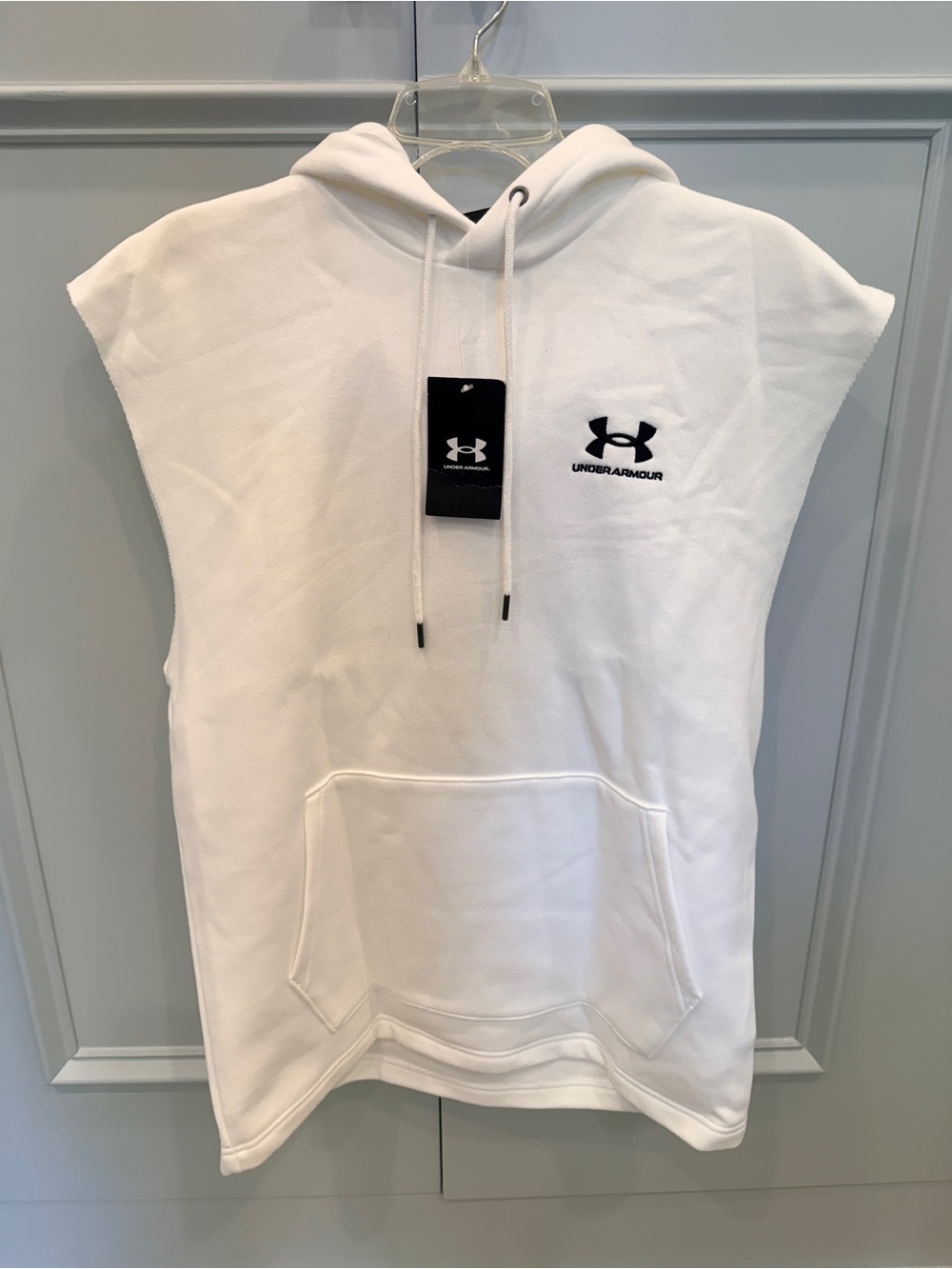 Under Armour Icon White Sleeveless Hoodie with Black Logo